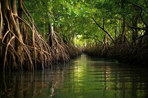 mangrove des arbres rivière ai génératif photo