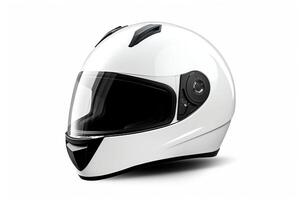 moderne moto casque, lisse conception pour sécurité et style, isolé sur une blanc Contexte. ai génératif photo