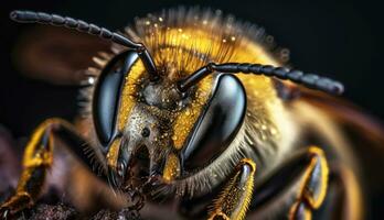 mon chéri abeille macro tir, fermer, foncé Contexte. agricole agriculture insecte. ai généré. photo