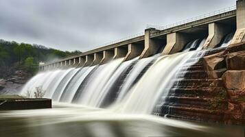 l'eau effusion plus de le barrage, génératif ai photo