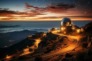 énorme astronomique observatoire contre le soir ciel. photo