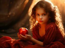 peu fille avec rouge pommes photo