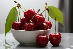 minimaliste charme cerises sur une blanc Toile avec doux ombres ai généré photo