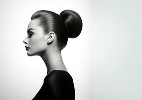 portrait de une Jeune femme avec un élégant coiffure. beauté concept. ai généré photo