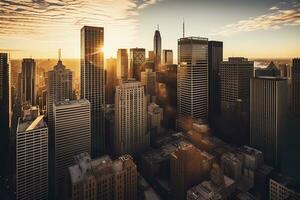 une majestueux ville horizon pendant le d'or heure. ai génératif photo