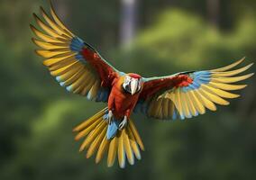 en volant ara, magnifique oiseau. génératif ai photo