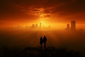 smog ligne d'horizon, tousser silhouettes, se battre poumon le cancer poignée ai généré photo