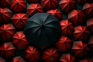 noir parapluies, un rouge ressortir - Urbain Contexte ai généré photo