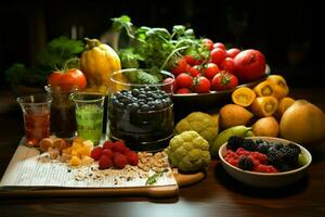 nutritionnisme à travail Frais des légumes et des fruits accompagner une santé rapport ai généré photo