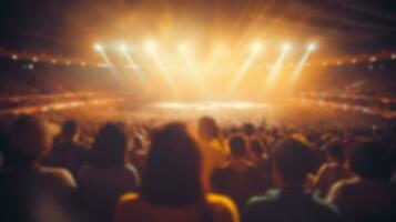 brouiller foule public en train de regarder concert vivre spectacle dans concert salle ou lieu stade avec de fête laser éclairage. génératif ai photo