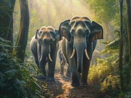 animal. thaïlandais éléphants dans le forêt. génératif ai. photo