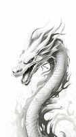 chinois dragon. Chine lunaire calendrier animal. noir et blanc dragon esquisser. moderne style linéaire conception. photo