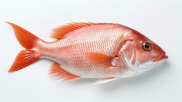 une vivaneau poisson. Haut vue de brut poisson blanc vivaneau sur blanc Contexte. génératif ai photo