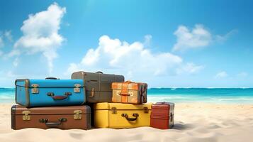 les valises sur le plage. Voyage concept photo