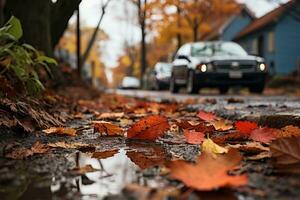 feuilles d'automne sur la route photo