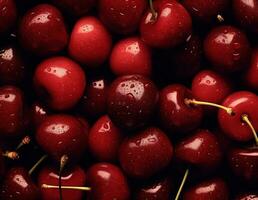 mûr cerises avec gouttes de l'eau. ai généré photo