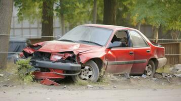 voiture accident, cassé endommagé corps métal. la vie assurance, technologie. ai généré. photo