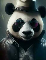 Panda bandit dans des lunettes et chapeau illustration photo