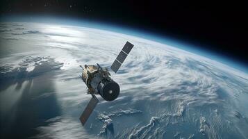 espace Satellite surveillance de Terre orbite temps de espace, ouragan, typhon sur planète Terre, nasa. génératif ai photo