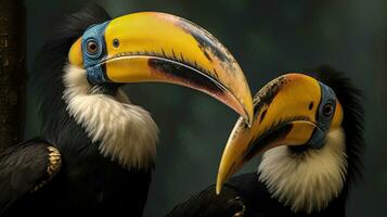 deux génial calao coraciiformes calao oiseau. génératif ai photo