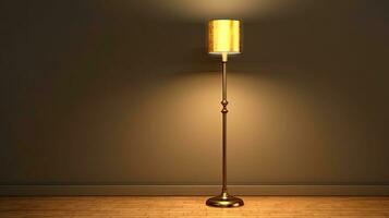 laiton sol lampe dans vivant chambre. idée pour intérieur conception. génératif ai photo
