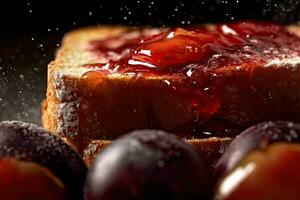 prune griller, macro coup de une Frais petit déjeuner avec égouttage Miel, ai généré photo