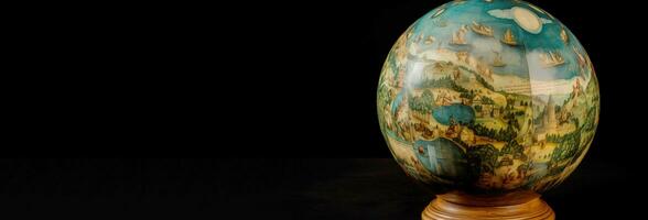 plat Terre atlas carte, noir Contexte. le concept de mondialisation, économie le planète. ai généré. photo