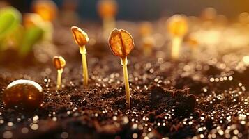 germination des graines de légume sur le Terre en dessous de neige dans hiver, ai généré photo