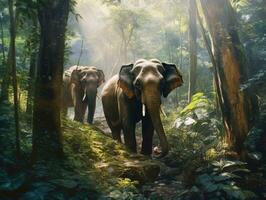 animal. thaïlandais éléphants dans le forêt. génératif ai. photo