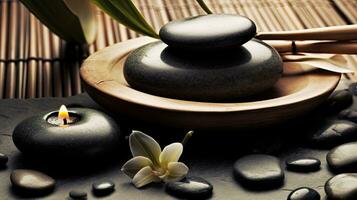 beauté spa, bambou et des pierres dans une bien-être spa. beauté traitement de spa. génératif ai photo