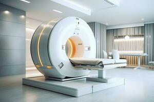 ct analyse, médical ct ou mri analyse avec une patient dans le moderne hôpital laboratoire. génératif ai photo