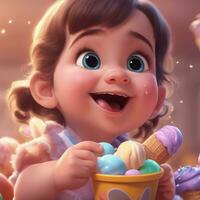 gratuit Pixar style personnage avec la glace crème, réaliste arrière-plan, ai génératif photo