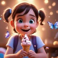 gratuit Pixar style personnage avec la glace crème, réaliste arrière-plan, ai génératif photo