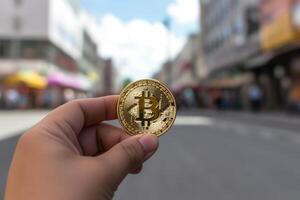 fermer de une bitcoin dans une unique réglage génératif ai photo