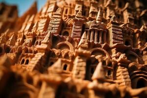 détaillé château de sable sur une plage génératif ai photo