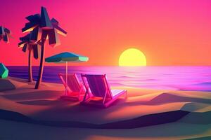 low-poly néon été plage génératif ai photo