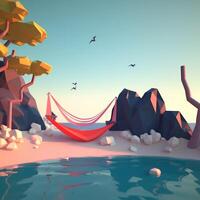 low-poly été plage génératif ai photo