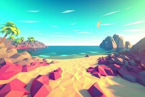 low-poly été plage génératif ai photo