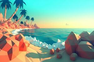 low-poly été plage génératif ai photo