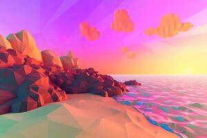 low-poly été plage génératif ai photo