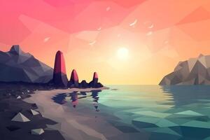 low-poly été plage génératif ai photo