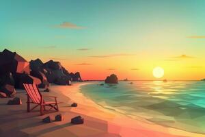 low-poly été plage génératif ai photo