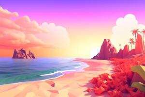 low-poly été plage génératif ai photo