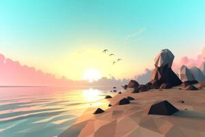 low-poly été plage génératif ai photo