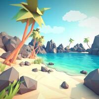 low-poly été plage génératif ai photo