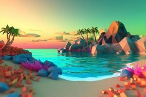 low-poly été plage génératif ai photo