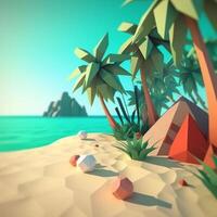 low-poly été plage génératif ai photo