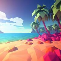 low-poly été plage génératif ai photo