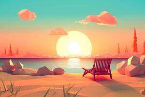 low-poly été plage génératif ai photo