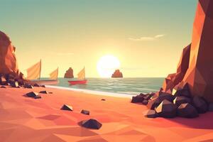 low-poly été plage génératif ai photo